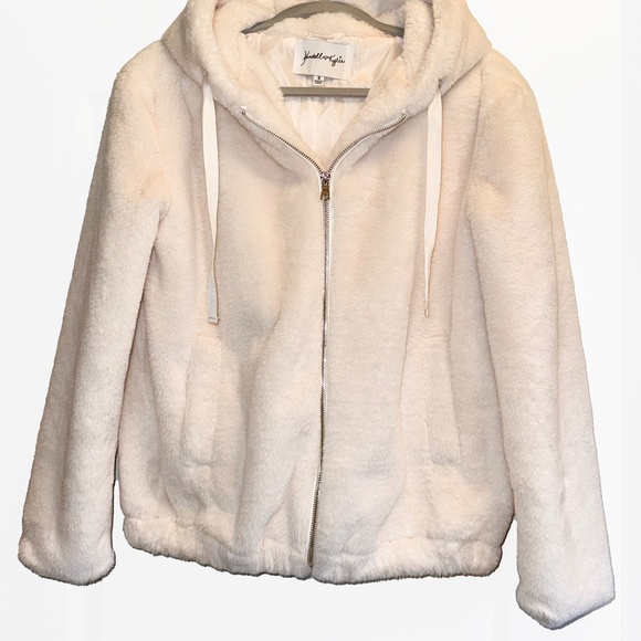 ✨PRICE DROP✨ KENDALL & KYLIE Ivory Zip-Up Faux Fur Plush Hood Jacket Sz S - Picture 1 of 6